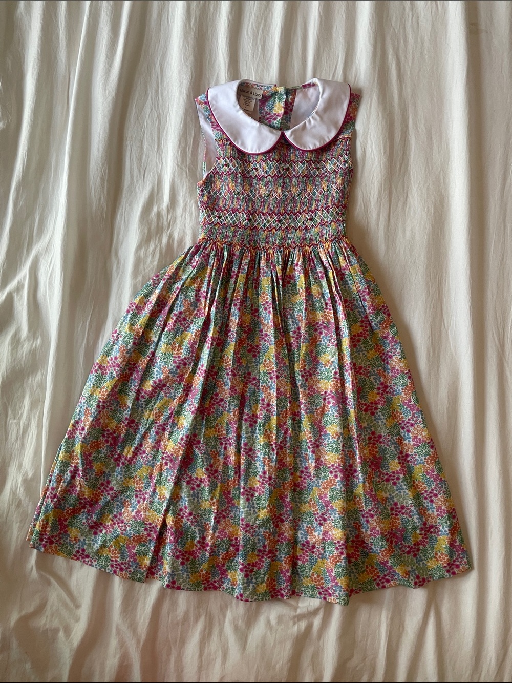 Marco & Lizzy-Classic Floral Hand Smocked Dress with White Peter Pan Collar